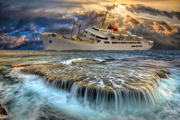 Анимация корабль плывет по морю