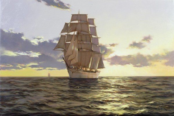 Корабль в море арт