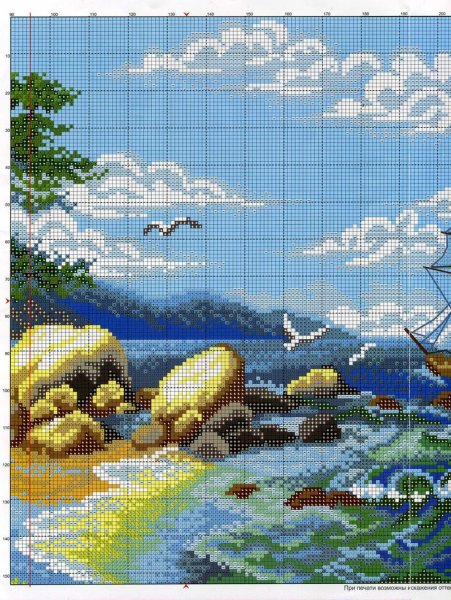 Вышивка крестом Чайки на берегу