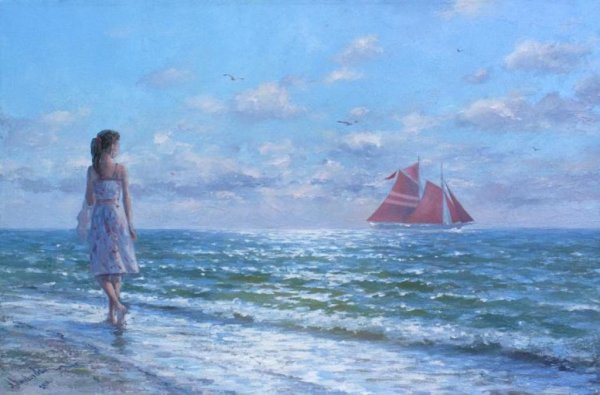 Морской пейзаж с девушкой