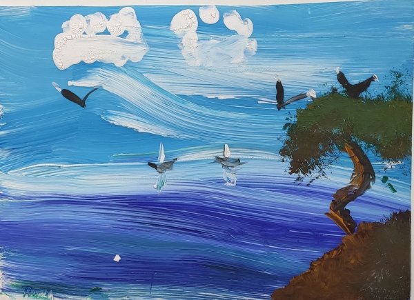 Картина реки и моря для детей