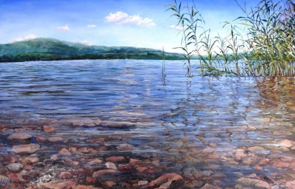 Морской пейзаж цветными карандашами