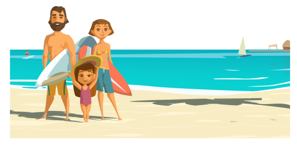 Мультяшный человек на пляже