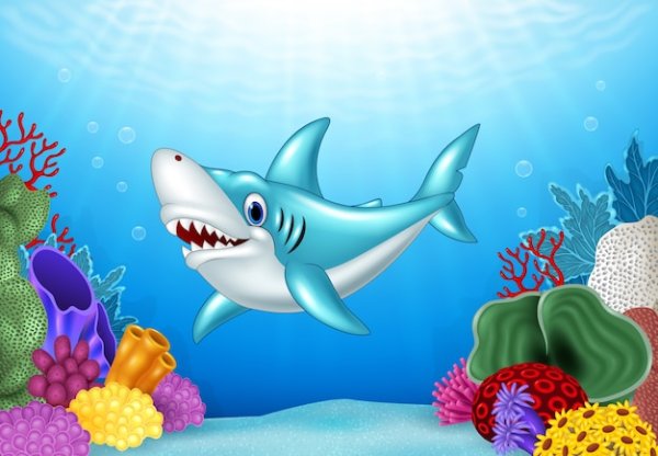 Мультяшные акулы в море