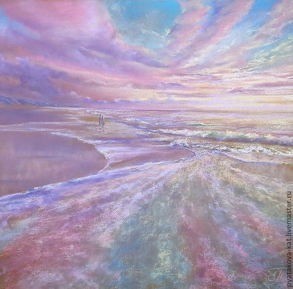 Закат на море акварелью