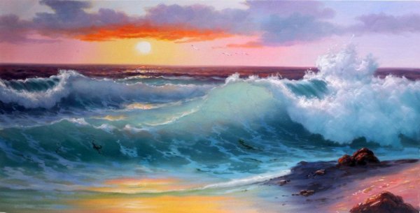 Морской пейзаж масляной пастелью