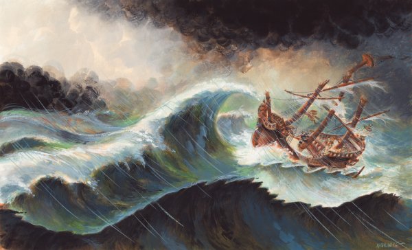 Шторм и корабль мультяшный