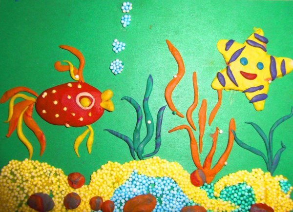 Пластилинография аквариум с рыбками