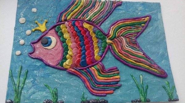 Золотая рыбка пластилинография из пластилина