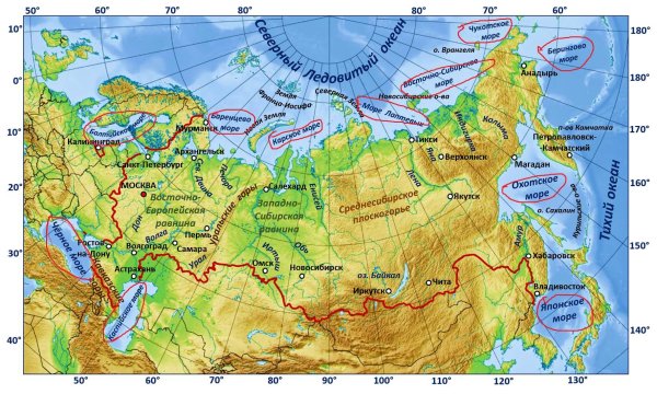 Ладожское и Онежское озеро на карте России
