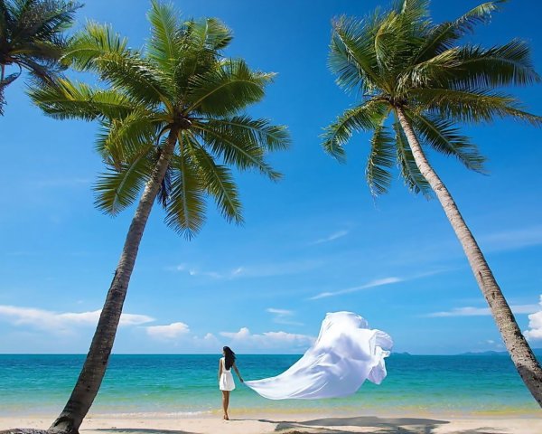 Девушка с серфом на побережье