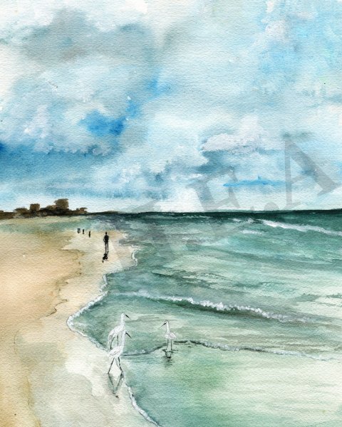 Пляж акварель