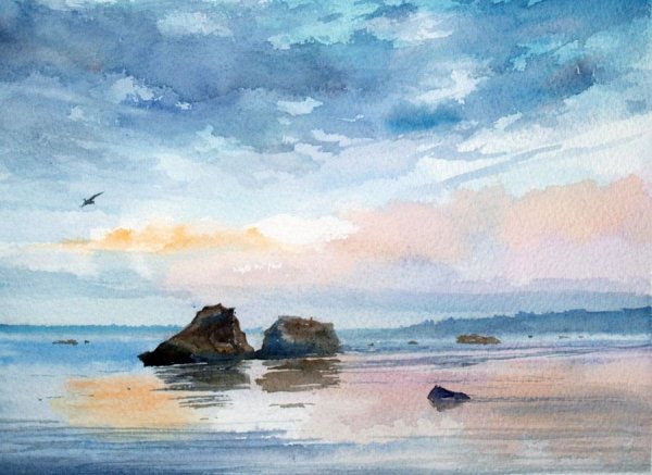 Пейзаж акварелью море