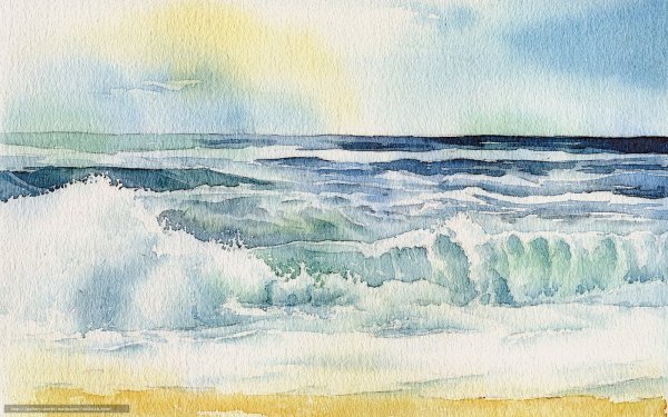 Море акварельными карандашами