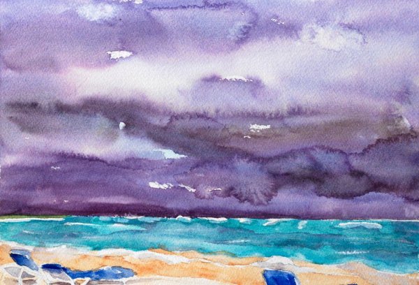 Небо и море акварелью