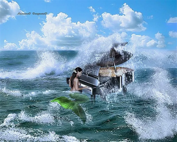 Пианино на фоне моря