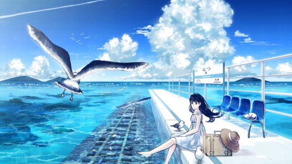 На берегу моря аниме