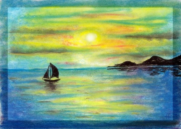 Картина изображающая море пастель пастель Марина Морена