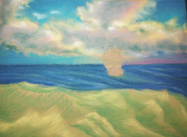 Морской пейзаж сухой пастелью