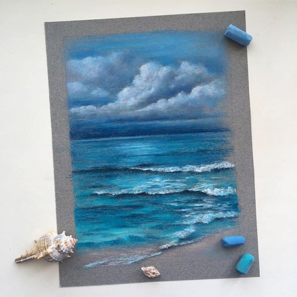 Море цветными карандашами