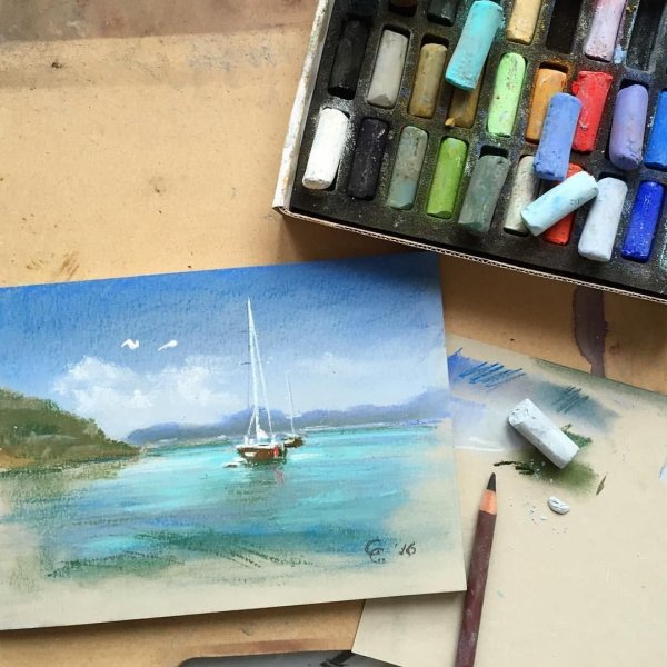 Закат над морем живопись