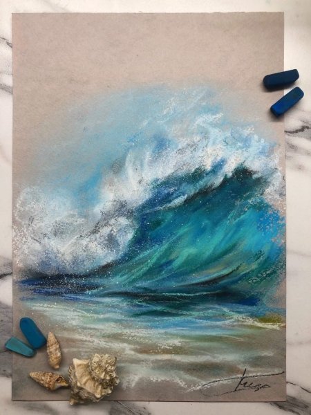 Морской пейзаж цветными карандашами