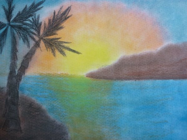 Пейзаж разноцветными карандашами