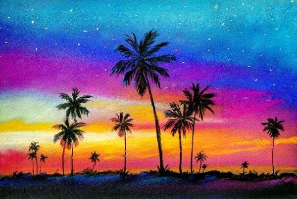 Морской пейзаж цветными карандашами