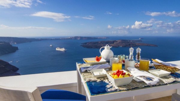 Santorini Греция завтрак на море