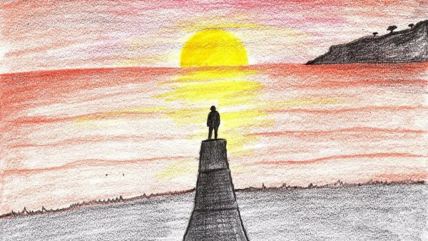 Закат на море рисунок карандашом простым