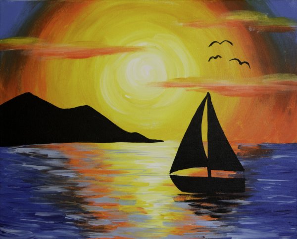 Закат карандашами цветными