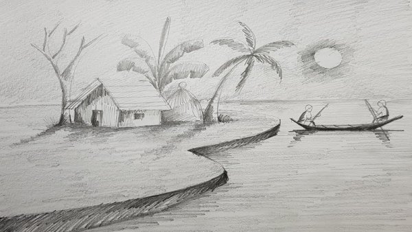 Пейзаж с пальмой красками