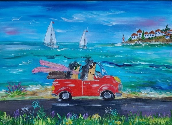 Машина на море рисунок