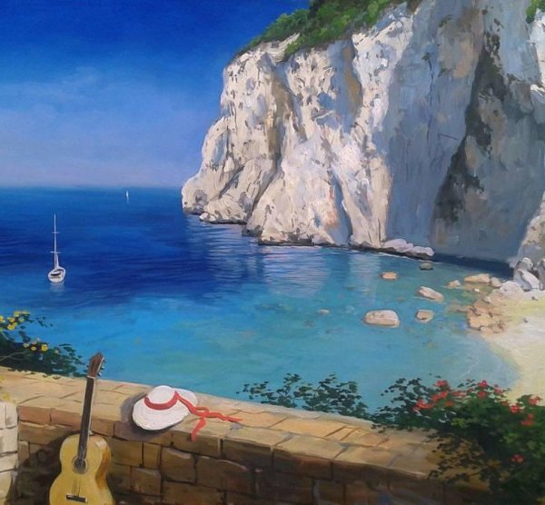 Морской пейзаж акварелью