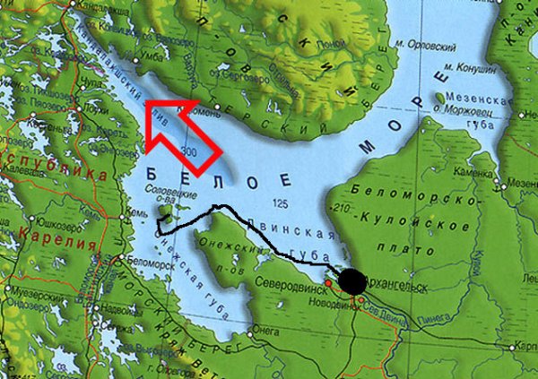 Белое море и Баренцево море на карте