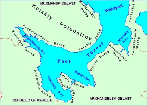 Баренцево и Карское море на карте