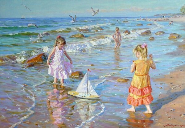 Девушка у моря картина