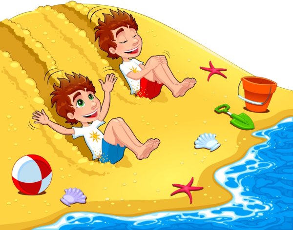 Дети на пляже мультяшные