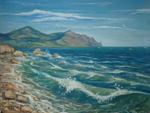 Море цветными карандашами