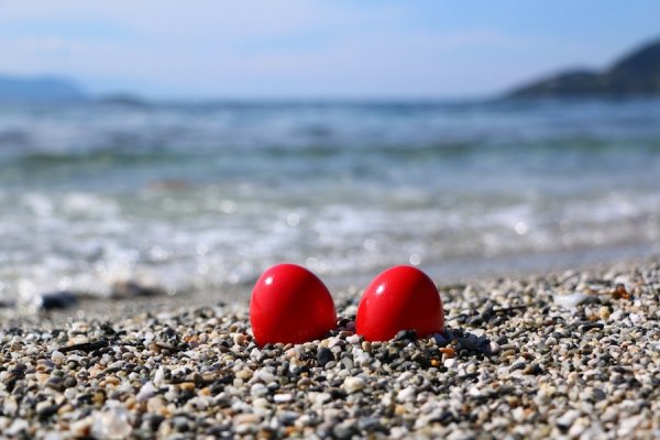 Яйца с цветочками на пляже