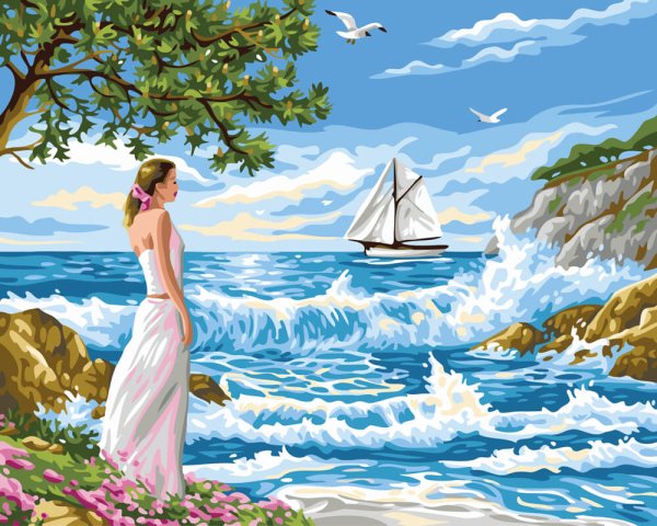 Море цветными карандашами