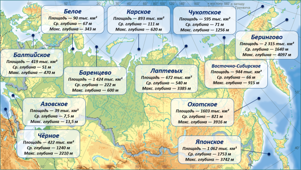 Моря России на карте