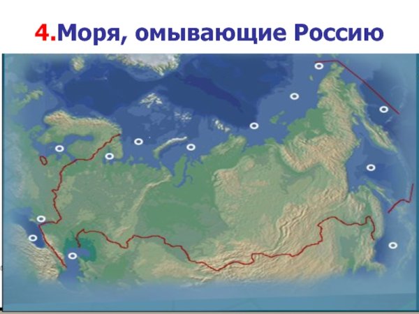 Моря и океаны омывающие Россию на карте