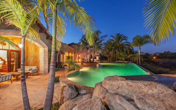 Дом с пальмами и бассейном