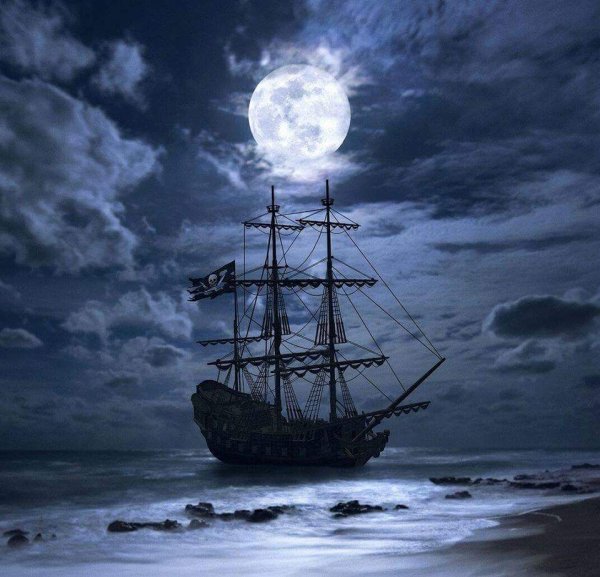 Ночное море корабль