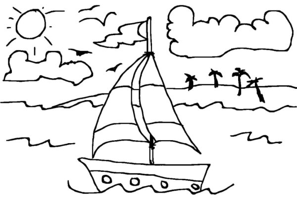 Раскраска море и пляж