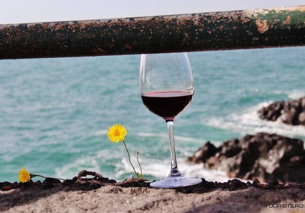 Бокал вина на берегу моря