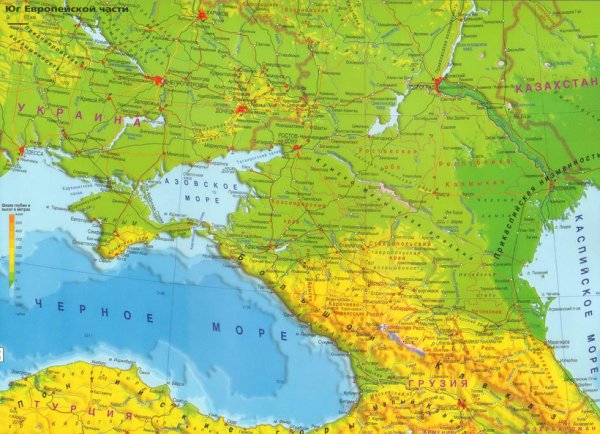 Карта Азовского и черного морей с побережьем