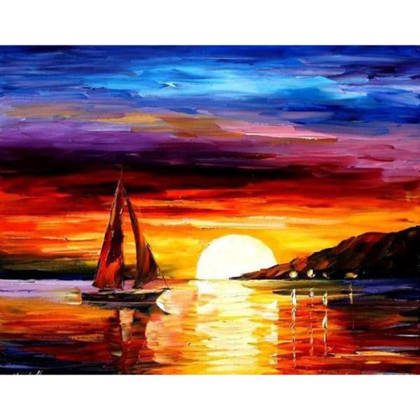 Закат акриловыми красками