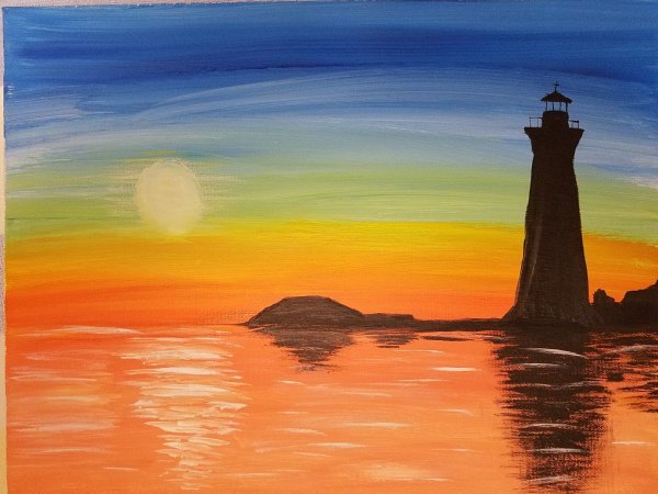 Закат на море акрилом трудности